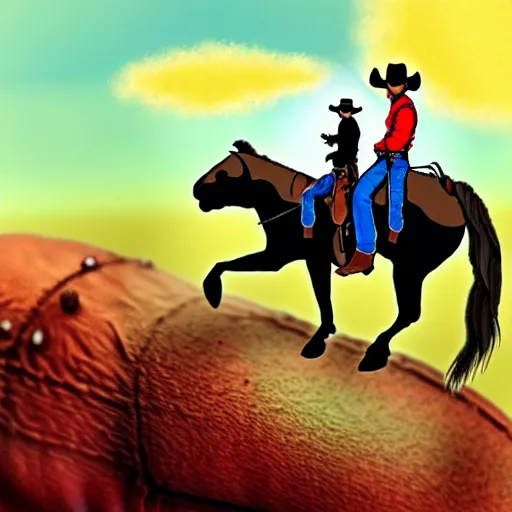 Image similar to a cowboy riding a tardigrade