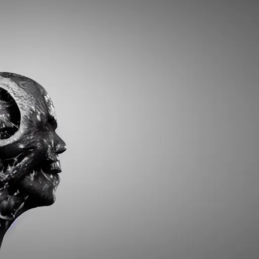 Image similar to head eating itself, melting, liquified, chrome reflections, octane render, cgsociety, autodesk, behance
