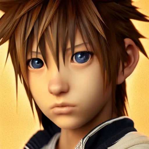 Image similar to photo realistic image of sora from kingdom hearts, stunning 3 d render inspired art by istvan sandorfi and greg rutkowski, perfect facial symmetry, realistic, highly detailed attributes and atmosphere, dim volumetric cinematic lighting,