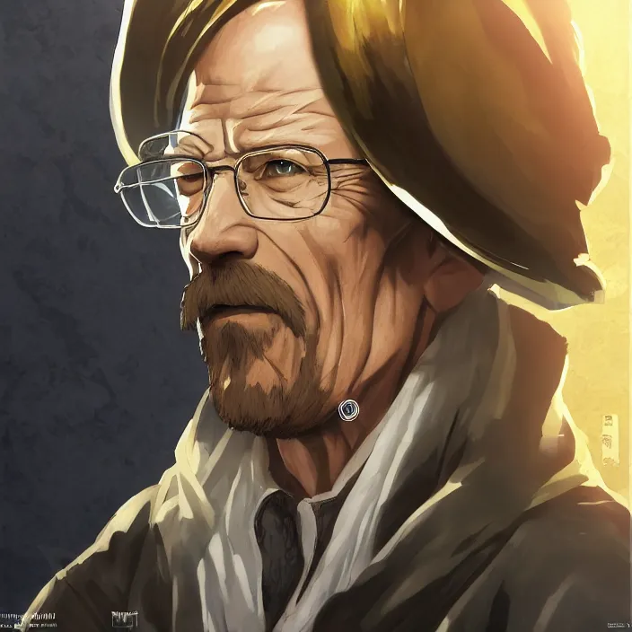 Image similar to The Portrait of The Alchemist Walter White, Anime Fantasy Illustration by Tomoyuki Yamasaki, Kyoto Studio, Madhouse, Ufotable, trending on artstation