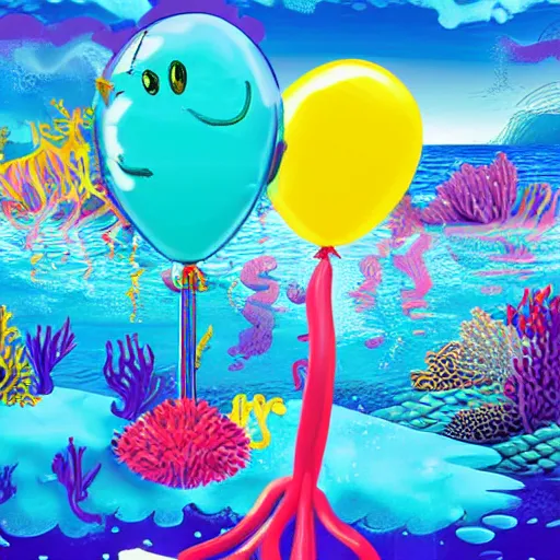 Image similar to balloon animals pop art but placed under the sea in the little mermaid magical kingdom. digital art