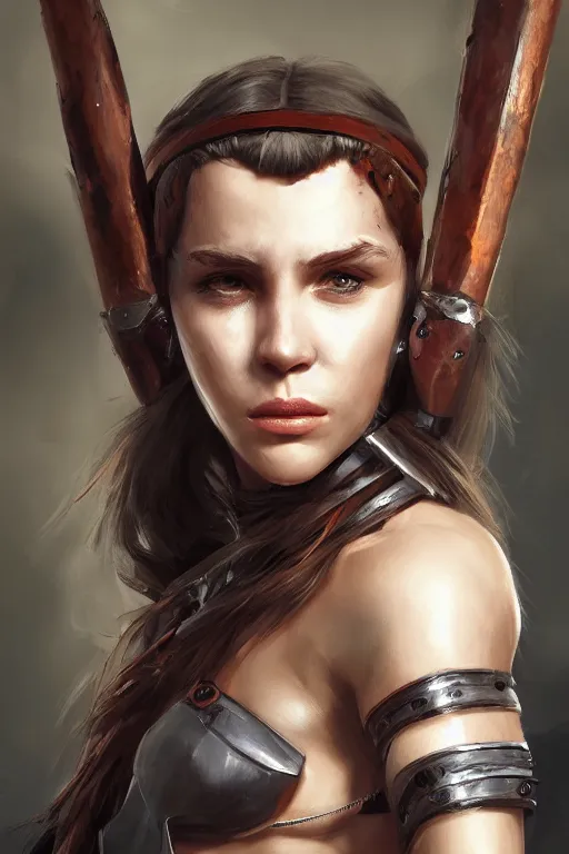 Image similar to head and shoulders portrait of a barbarian female, ultra sharp, very detailed, high quality focus by wlop