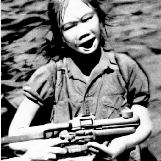 Prompt: a 35mm negative of pippi during the Vietnam war