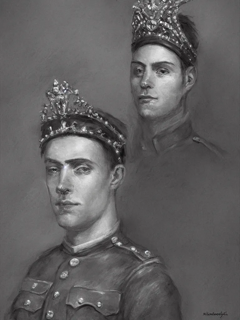 Prompt: portrait of a soldier wearing a crown by michelsngelo