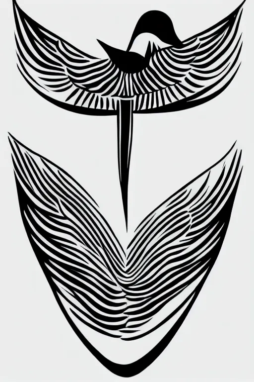 Prompt: a simple tattoo design of minimalist swallows flying into geometric lines and simple basic shapes, black ink, abstract logo, line art