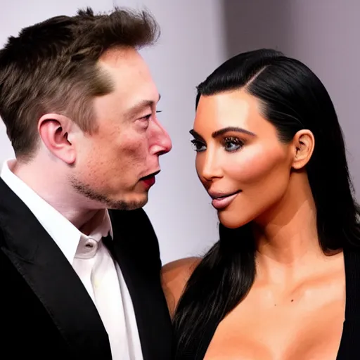 Prompt: paparazzi photo of elon musk dating kim kardashian