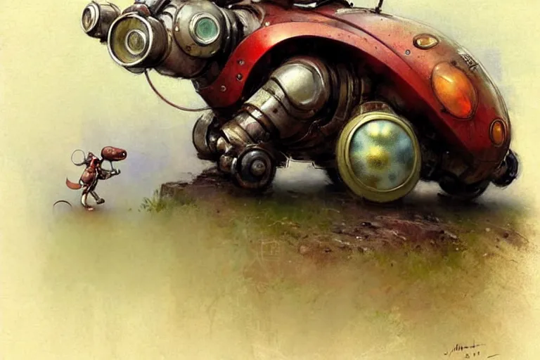 Image similar to adventurer ( ( ( ( ( 1 9 5 0 s retro future robot mouse explorer vehical. muted colors. ) ) ) ) ) by jean baptiste monge!!!!!!!!!!!!!!!!!!!!!!!!! chrome red