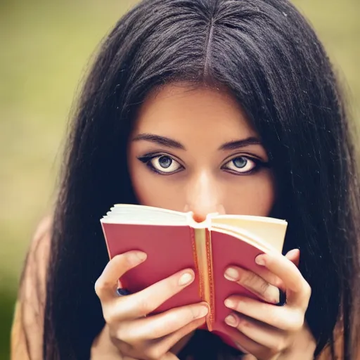 Image similar to a girl reading a book, modelsociety, radiant skin, huge anime eyes, RTX on, perfect face, intricate, Sony a7R IV, symmetric balance, polarizing filter, Photolab, Lightroom, 4K, Dolby Vision, Photography Award