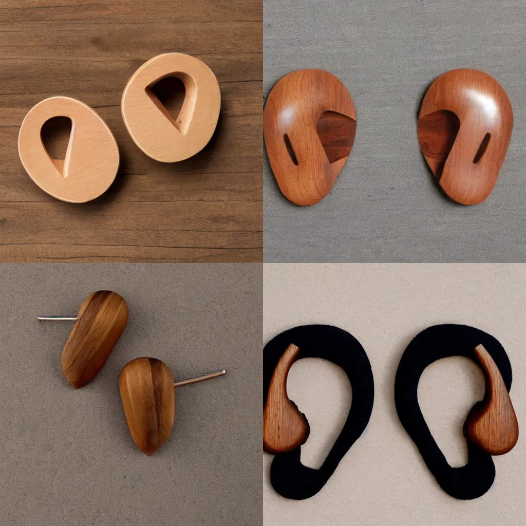 Prompt: human ears made of wood