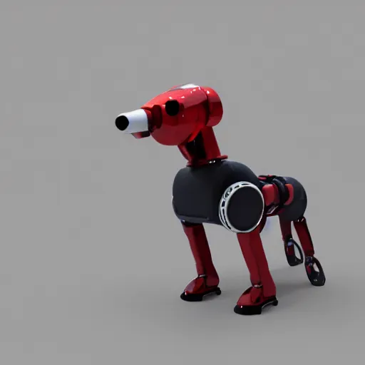 Prompt: dog robot wearing a large around its neck. 3 d render, oktane, post - processing, 8 k, cinematic lighting