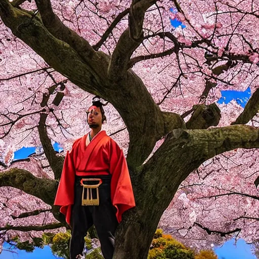 Image similar to samurai standing under a blossom tree