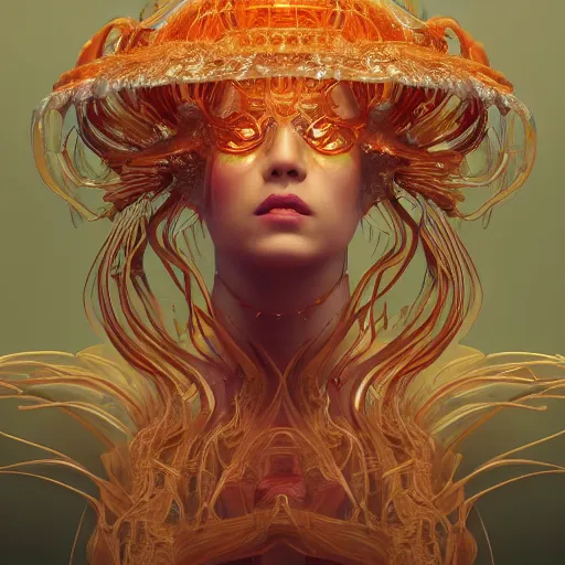 Image similar to goddess portrait. jellyfish phoenix head. intricate artwork by Tooth Wu and wlop and beeple. octane render, trending on artstation, greg rutkowski very coherent symmetrical artwork. cinematic, hyper realism, high detail, octane render, 8k