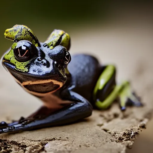 Image similar to a portrait photo of frog dog, award winning photography, 5 0 mm