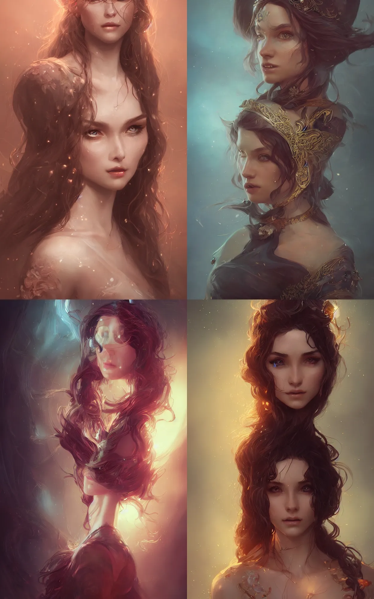 Prompt: Portrait of a beautiful magic woman, character design, fantasy, intricate, cinematic lighting, highly detailed, digital painting, artstation, concept art, smooth, sharp focus, illustration, art by WLOP and Ross Tran