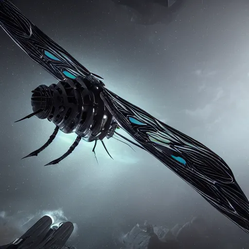 Prompt: a stunning 3 d render of a spaceship styled after a dragonfly, dark style, moody, darkness, dark atmospheric, octane render, unreal engine, insanely intricate and detailed, ultra realistic