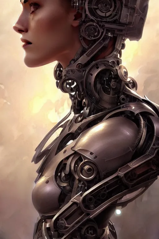 Image similar to beautiful crying! female mechanical android!, half portrait, intricate detailed environment, photorealistic!, intricate, elegant, highly detailed, digital painting, artstation, concept art, smooth, sharp focus, illustration, art by artgerm and greg rutkowski and alphonse mucha