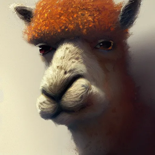 Prompt: Anthropomorphic alpaca in HD, artstation, Greg rutkowski, cinematic