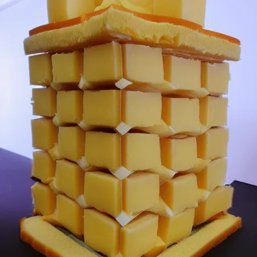 Prompt: a cheese skyscraper made of cheese