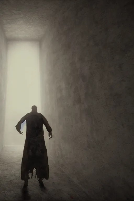 Image similar to a man tries to escape purgatory, horror art, unreal engine 5