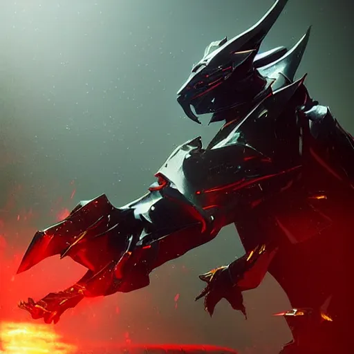 Prompt: “ anthro dragon wearing shiny black low poly sharp angular edgy polygonal sci - fi armor cinematic shot dynamic pose red glowing lines deviant art art station 4 k octane render war frame fanart destiny 2 fanart ”