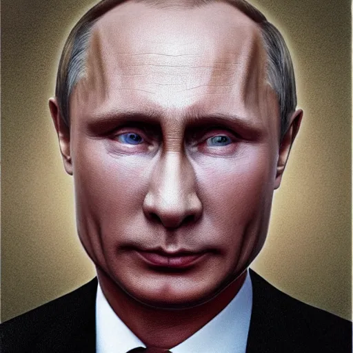 Image similar to portrait of vladimir putin who became an ugly retarded lovecraftian monstrosity, photo - realistic, color image, 2 k, highly detailed