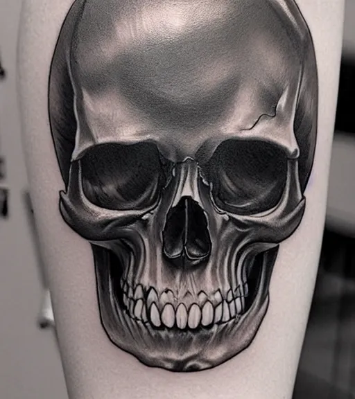 Prompt: a tattoo design with a creative skull, in the style of den yakovlev, hyper realistic, black and white, realism, highly detailed