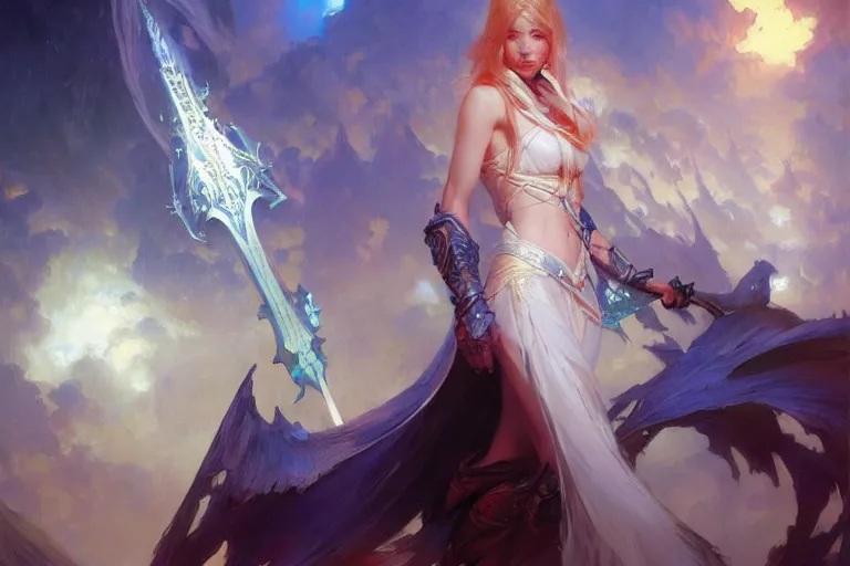 Image similar to netease sephiroth, night, brilliant colors and hard shadows and strong rim light, colorful, night sky, cool white color temperature, blue hue, cool tones, painting by gaston bussiere, craig mullins, j. c. leyendecker