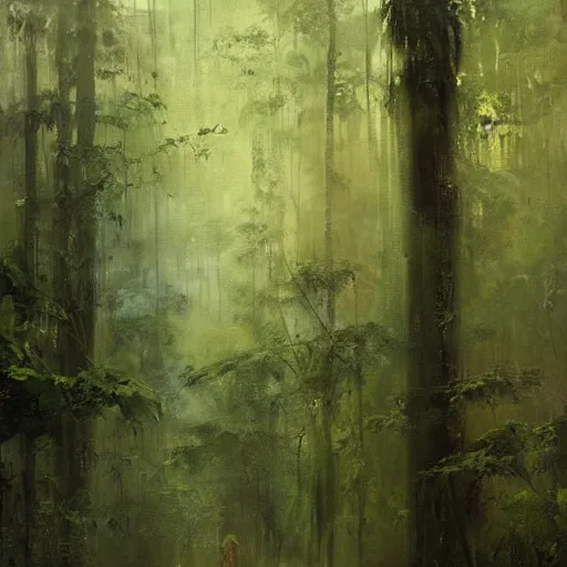 Image similar to a rainforest painting by jeremy mann