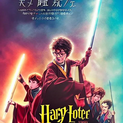 Image similar to poster for a film fantasy japanese animation called harry potter, a new hope, 8 k, hd, dustin nguyen, akihiko yoshida, greg tocchini, greg rutkowski, cliff chiang