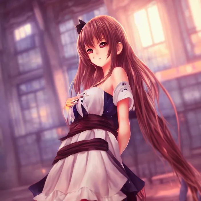 Image similar to a potrait of anime girl, my dress up darling anime, fine details, night setting, realistic shaded lighting poster by artgerm, unreal engine 5, radiant light, detailed and intricate environment