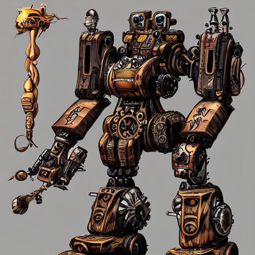 Image similar to steampunk Mecha dwarf deathroller by masamune shirow, high quality, trending on art station