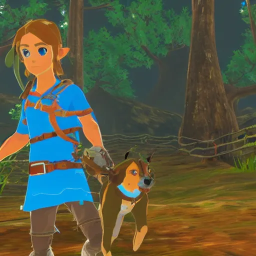 Image similar to australian shepherd with link, breath of the wild style