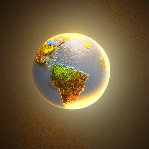 Prompt: 3 d render of a miniature earth high detailed volumetric lighting octane render