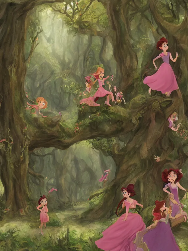 Image similar to girls in enchanted forest by disney concept artists, blunt borders, rule of thirds