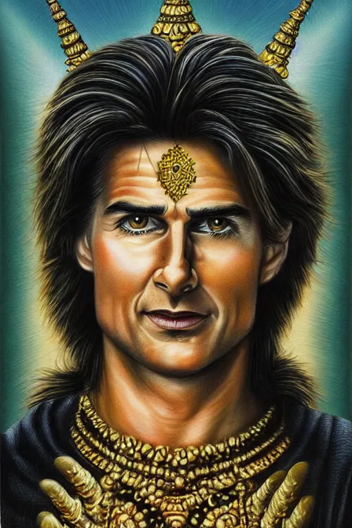 Image similar to hyperrealistic artwork depiction of the Hindu God Vishnu Tom Cruise