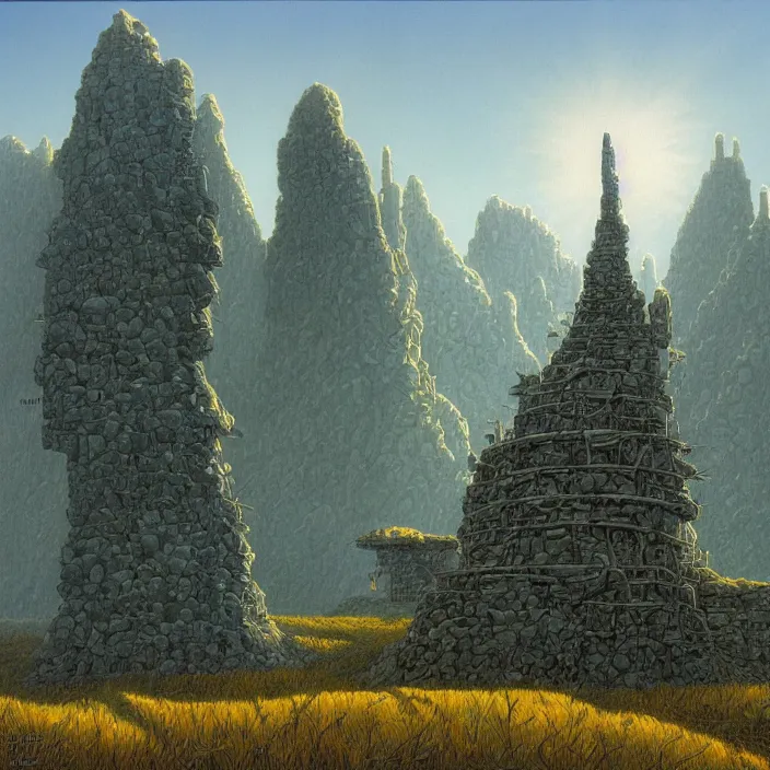 Prompt: a building in a landscape, by michael whelan