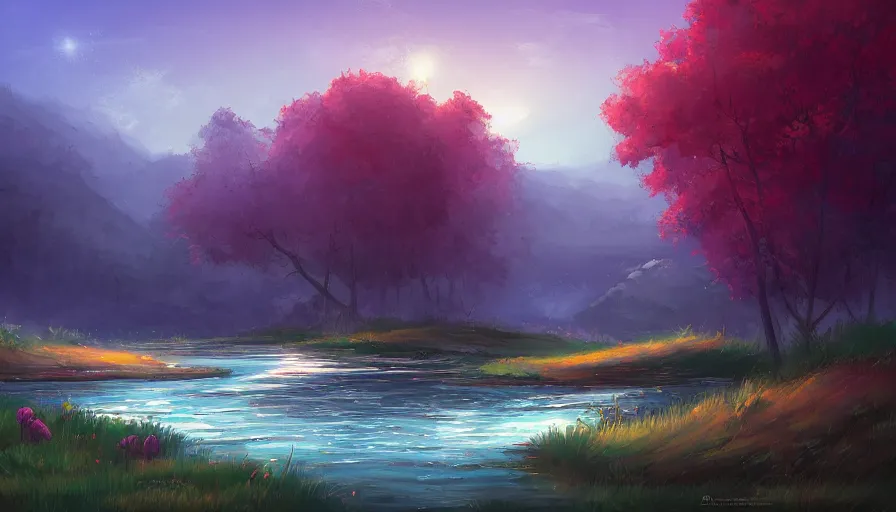 Image similar to professional digital art of lofi landscape BG painting, digital art, beautiful composition, trending on artstation and deviantart, masterpiece