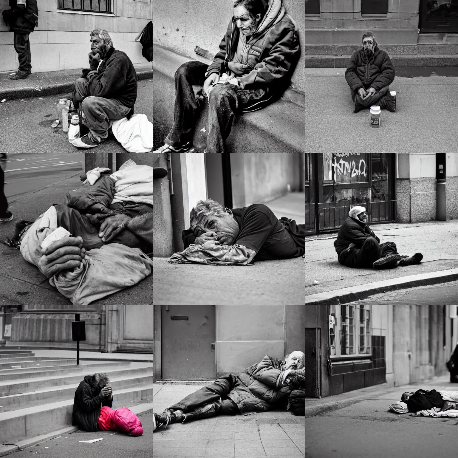 Prompt: Photography of homeless, tired, crazy Patrick Balkany