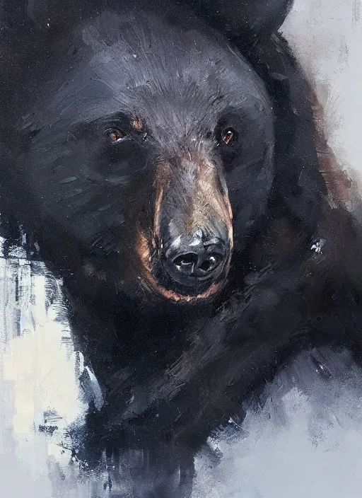 Prompt: portrait painting of anthropomorphic black bear by jeremy mann, only one head single portrait