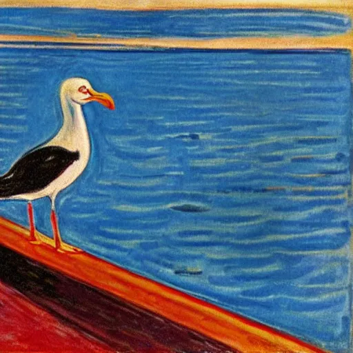 Prompt: a Edward Munch painting of a seagull