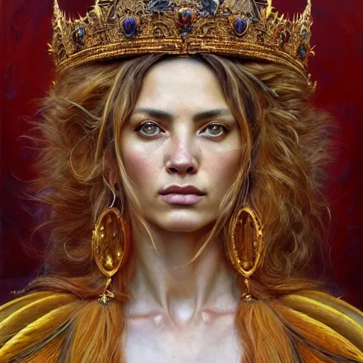 Image similar to highly detailed portrait of a majestic lioness queen in the form of a beautiful woman. d & d. art by donato giancola, alessio albi, ruan jia, martin schoeller. trending on artstation, intricate details, energetic composition, golden ratio, concept art, illustration, elegant art, global illuminaition