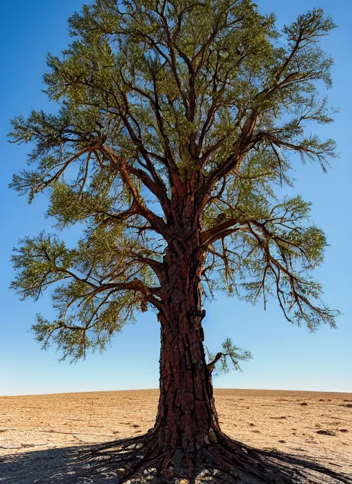 Image similar to the tallest tree in history in the middle of barren desert, sand, high res, highly detailed, photographed, 5 0 mm