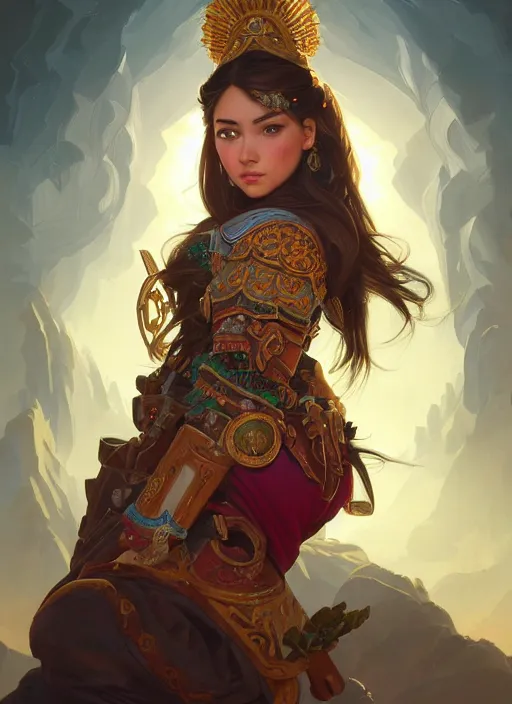 Image similar to portrait of russian mexican asian girl jodhpurs hyperborea lemuria, deep focus, d & d, fantasy, intricate, elegant, highly detailed, digital painting, artstation, concept art, matte, sharp focus, illustration, hearthstone, art by rhads by artgerm and greg rutkowski and alphonse mucha