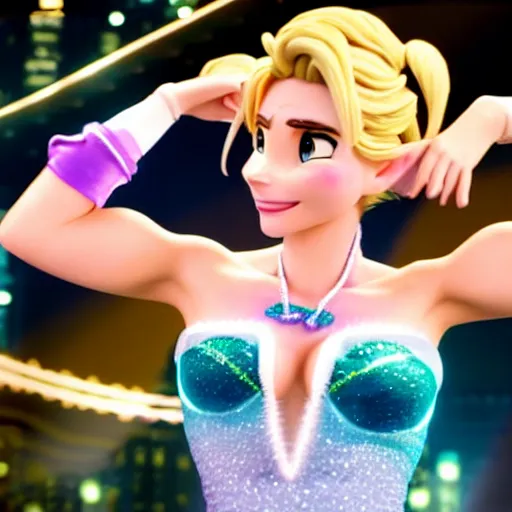 Image similar to cinematic scene with elsa pataki as jolyne from jojo's bizarre adventure, live action film, stone ocean, dramatic, small details, volumetric lighting, still frame