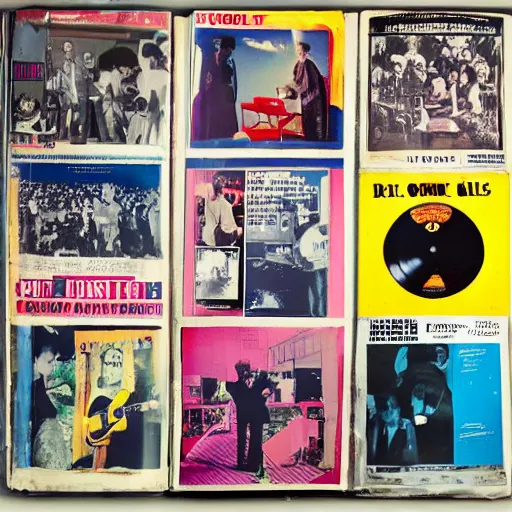 Image similar to color vinyl LP for the 25th anniversary album from 'de portables', a photo collage of pictures from 1960 music magazines