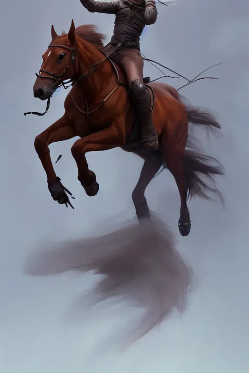 Image similar to a painting of a person riding a horse, a digital painting by mandy jurgens, tom of finland, trending on artstation, action painting, speedpainting, detailed painting, 2 d game art