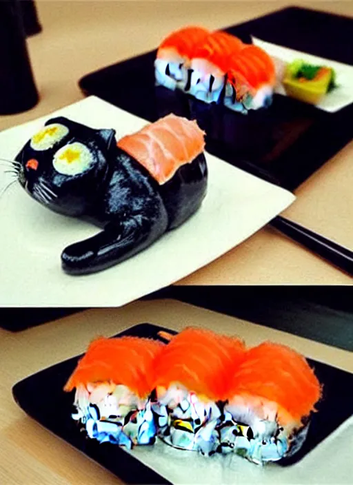 Image similar to clear photorealistic picture of adorable cats made out of sushi