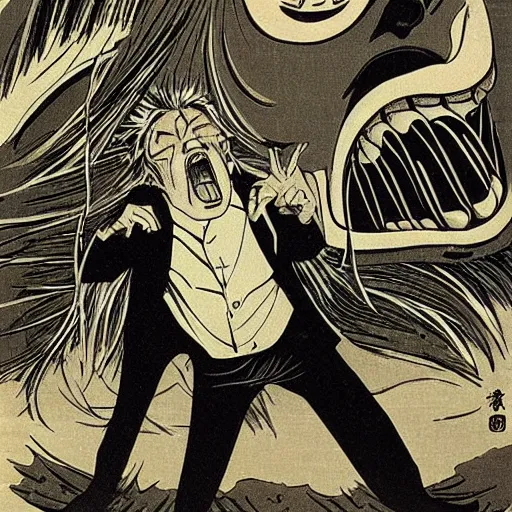 Image similar to mad man screaming, by yoichi hatakenaka, masao saito