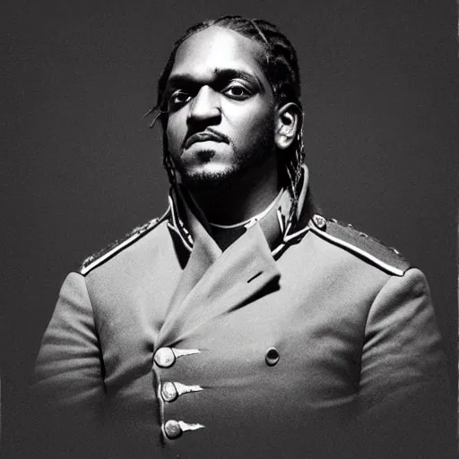 Image similar to Pusha T as a 1850s European army general naturalistic technique, bold brushwork, light and shadow, depth. Sense of movement H 576