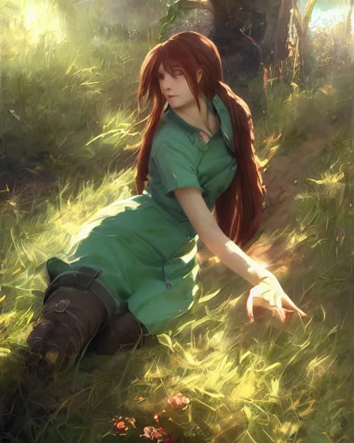 Prompt: elegant claire redfield in a green cottagecore dress, portrait, illustration, rim light, top light, summer clear blue sky, perfectly shaded, soft painting, art by krenz cushart and wenjun lin